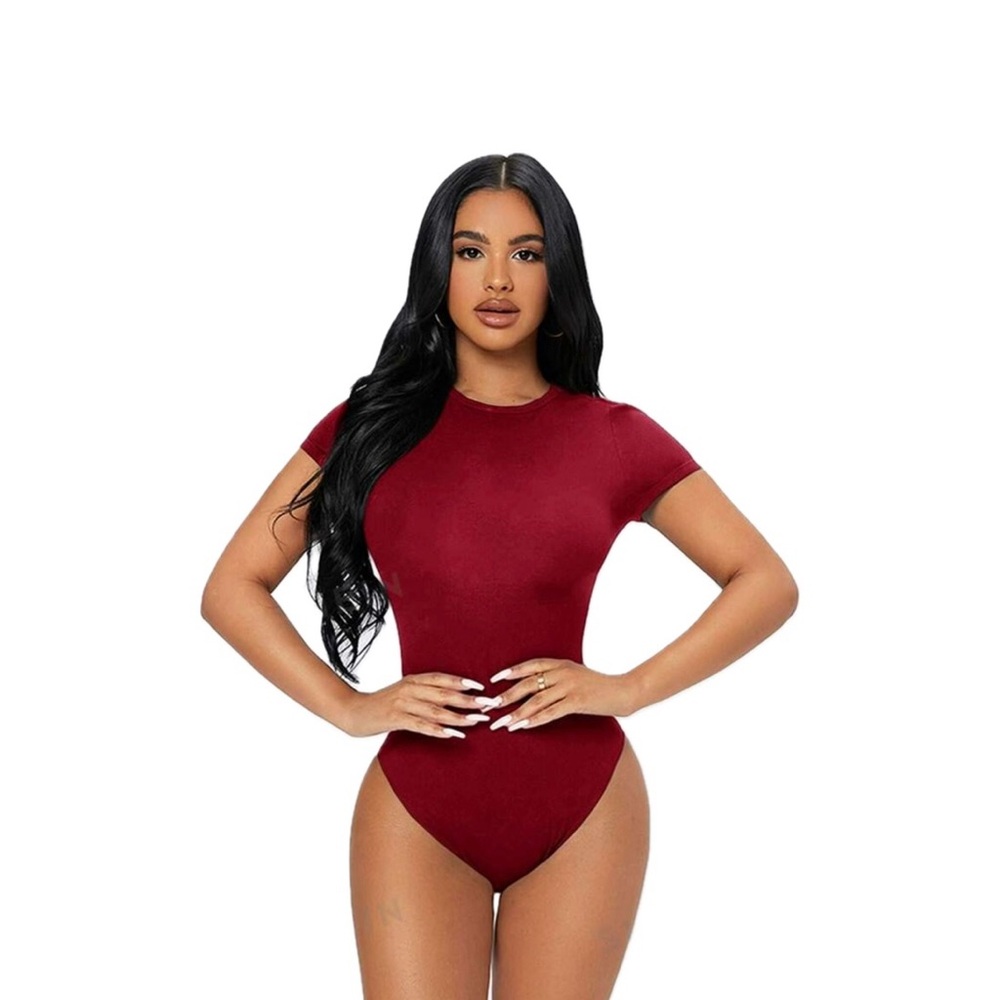 Petite burgundy slim bodysuit